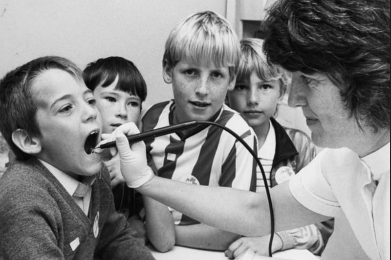 Dentist Penelope Vasey is pictured with third year pupils at St Gregory's, South Shields as she spread the message that there's no need to fear visits to the dentist. Remember this from 1990? 