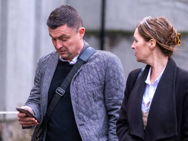Paul Heckingbottom arrives at Sheffield Magistrates' Court with his wife Claire. The former Sheffield United manager was banned from driving for six months after a speeding offence in July 2023 added three more points to his licence, bringing him to 12. Picture by Dean Atkins