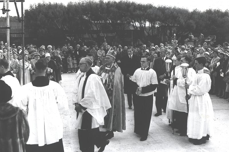 Church officials at the foundation stone ceremony of St. Nicholas Church, Fleetwood in 1960