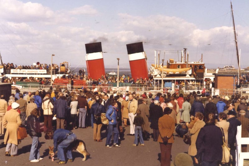 The world's only ocean going paddle steamer, Waverley, berthed in Fleetwood in the early 1980's 