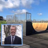 Skate equipment has been fitted at Angram Park, with more proposed for Charlton Brook Park. Pictured is the equipment fitted and Angram Park, and David Ogle. Submitted pictures.