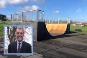 Skate equipment has been fitted at Angram Park, with more proposed for Charlton Brook Park. Pictured is the equipment fitted and Angram Park, and David Ogle. Submitted pictures.