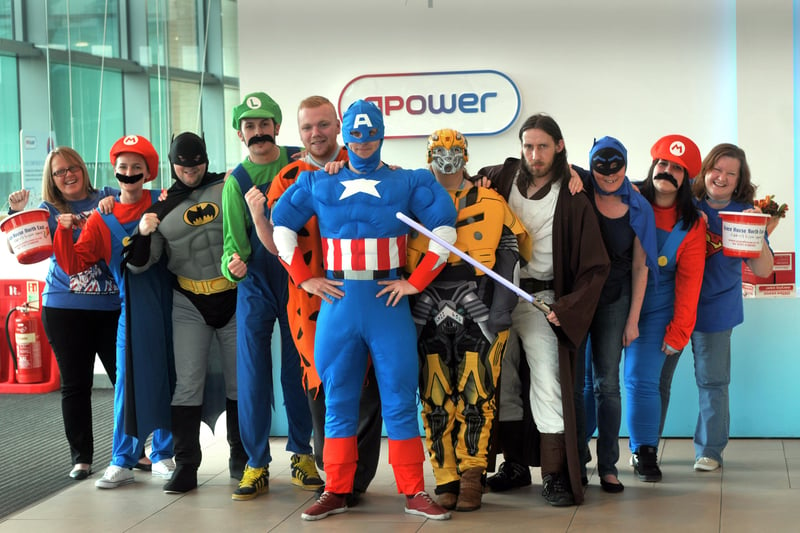 Staff from Npower at Rainton Bridge dressed as superheroes to raise money for the Grace House Hospice Appeal in 2013.