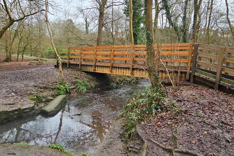 Many wooden bridges help visitors cross to the other side of the stream. The bridges complement the colours of the nature reserve.
