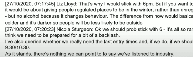 Messages between Nicola Sturgeon and Liz Lloyd