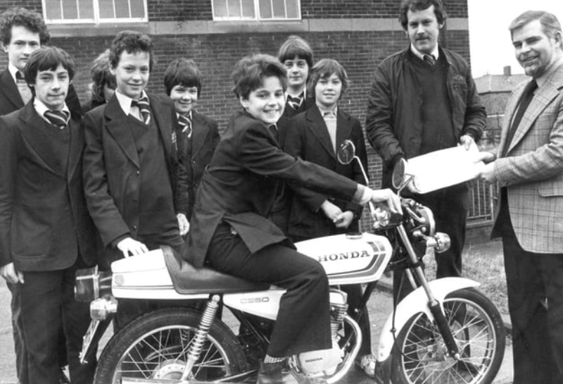What a gift for Harton Comprehensive School from Jos. Conway's shop when this bike was presented in 1980. Remember this?