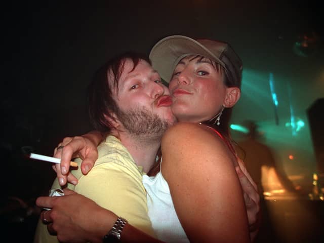 Two of Bed's DJs pose for the camera at the club on London Road, Sheffield, in 2003