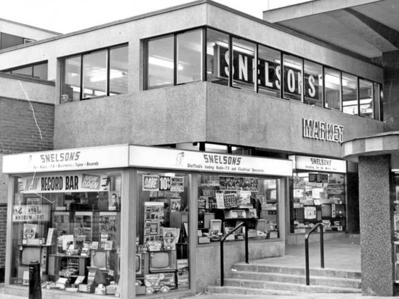 The Waingate entrance to Castle Market, pictured in 1964, showing Snelsons  television dealer and servicing