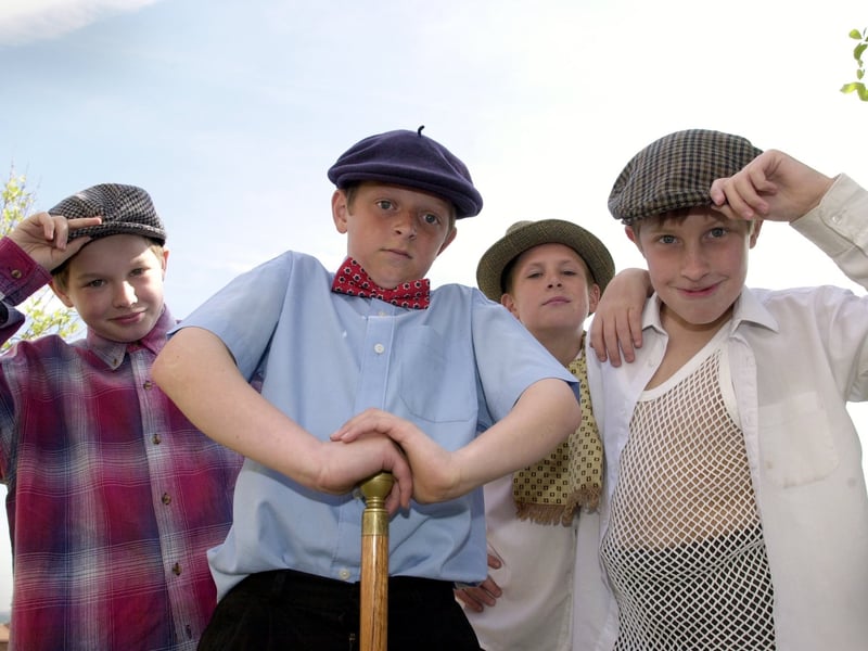 Merlyn Rees Community School pupils Phillip Tottie, Gavin Ferguson, Ryan Teale and Ryan Whittacher who play commitee members in 'Club Night', a play based on Belle Isle Working Mens Club. Pictured in June 2001.