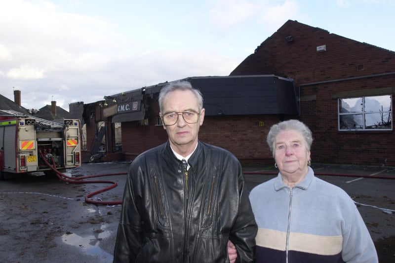 Fire destroyed large parts of Belle Isle WMC in December 2000. Pictured are president Bill Bury and Doris Mortimer.