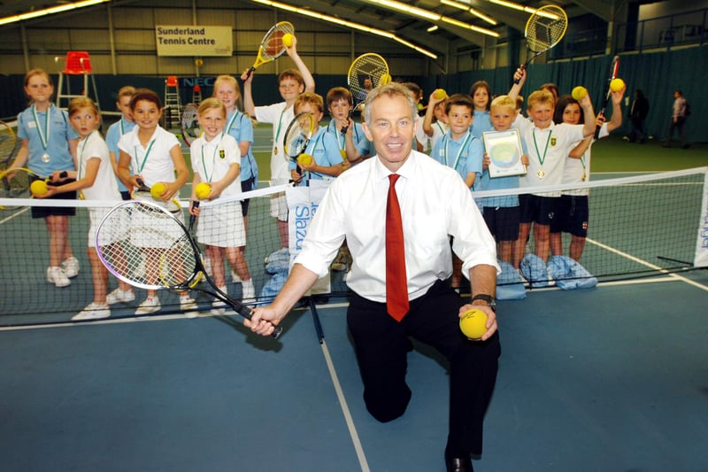Tony Blair joined school pupils who took part in the regional finals of his Tennis Challenge Cup competition in 2008.