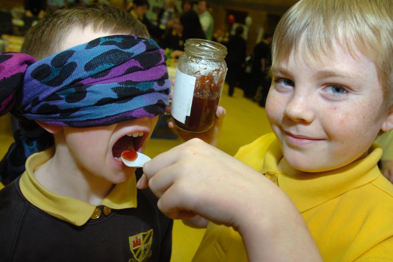 Reece Coats was carrying out a taste test experiment on Clayton Hughes at the school's science fair competition in 2008.