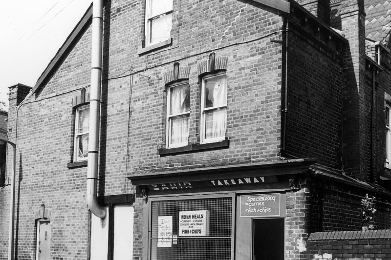 Archery Road, the premises of Zahir Takeaway, specialising in Indian meals and fish and chips. Pictured in August 1982.