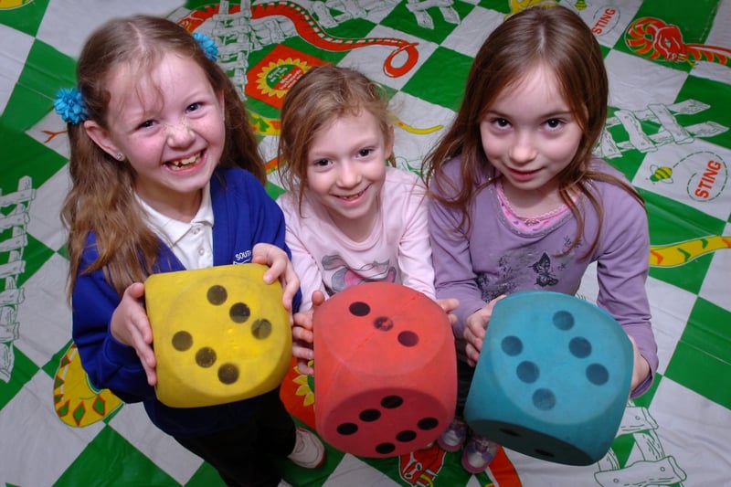 Bridie Frater, 8, Erin Anderson, 6, and Olivia Sowerby, 8, were playing giant games at Sunderland City Library in 2012.