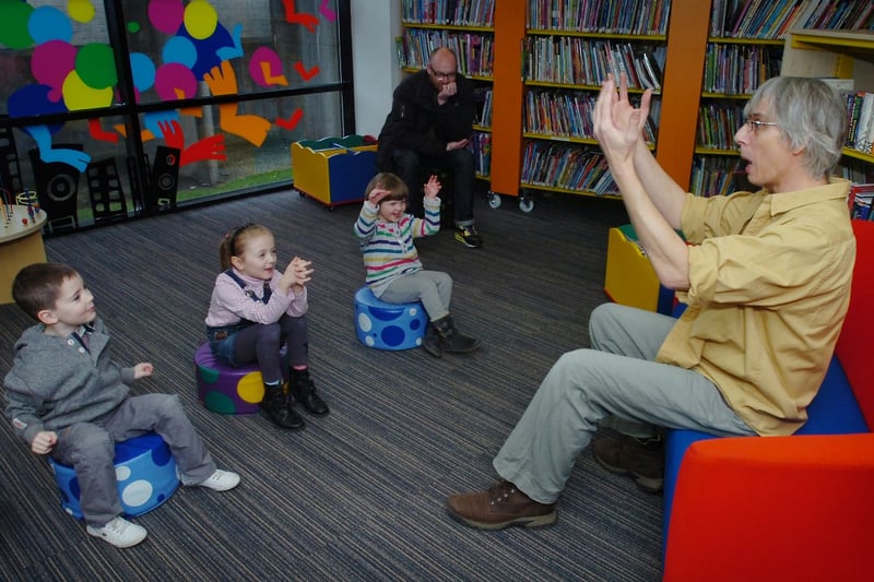 Storyteller Gary Cordinley treated youngsters to some great tales at Washington Library 12 years ago.