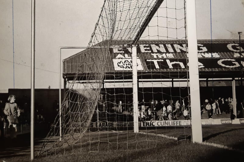 This was 1971 and the new regulation goalposts were on view for the clash with Dundee. They show the 'right angle net support which prevents the ball from bouncing out again when hitting the corner of the net'
