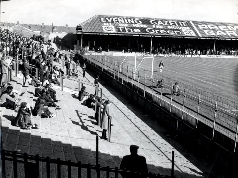 The wire fencing at the front of the Kop kept spectators well back so that their view was not too screened by the mesh during the Blackpool-York match, the first time that the new fencing had been in use, 1970s