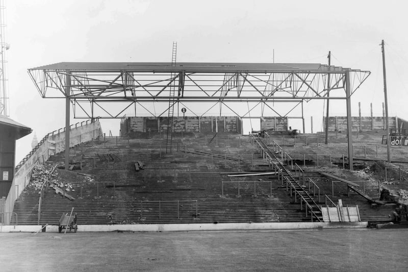 Progress of the work of covering Spion Kop at Blackpool Football Club's ground in Bloomfield Road in 1960