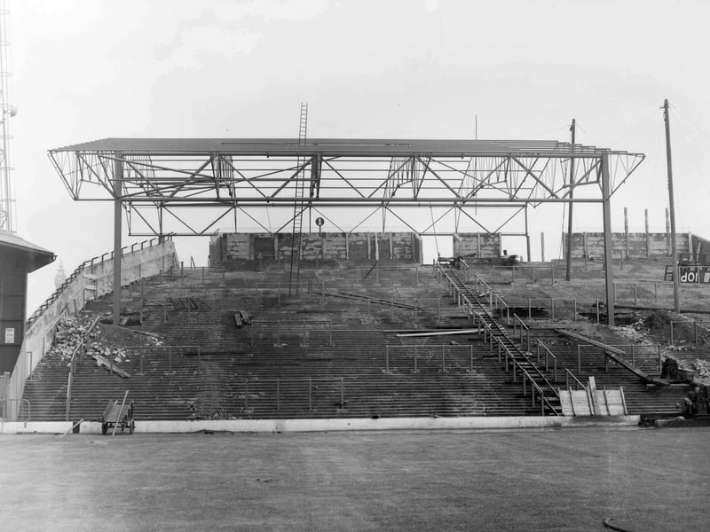 Progress of the work of covering Spion Kop at Blackpool Football Club's ground in Bloomfield Road in 1960