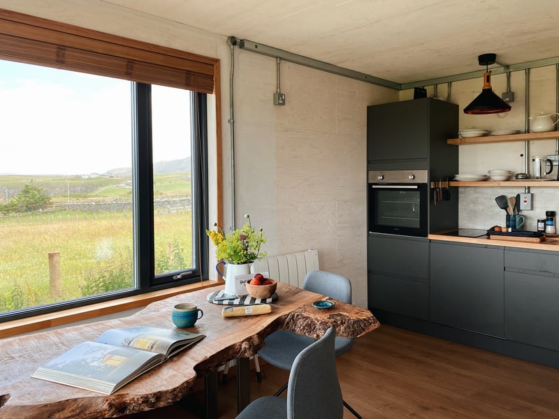 The a modern kitchen has everything you need to whip up romantic suppers.