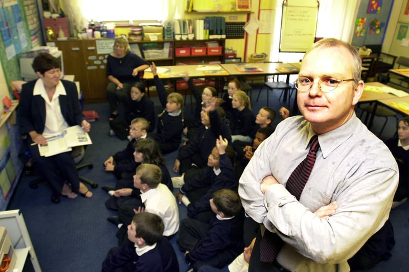 Headteacher Phil Riozzi at Low Road Primary which was celebrating in September 2002 after special measures were lifted.