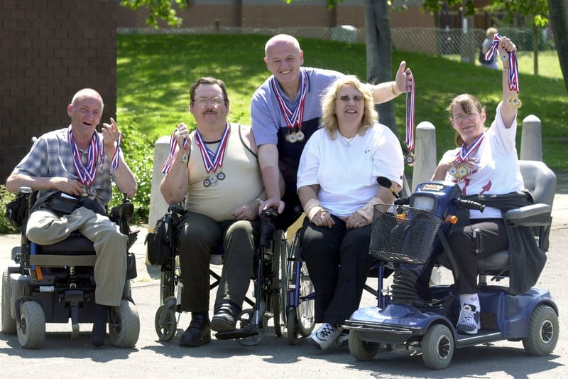 July 2002 and disabled people from Hunslet's Mariners Resource Centre show of their medals from a sports competition.
Pictured, from left, are Albert Harris, Paul Hiscoe, Terry Wicks, Alice Holt and Sheila Rimmington.