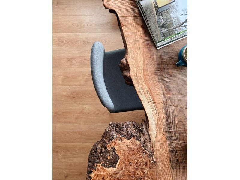 A closer look at the one-of-a-kind oak table.