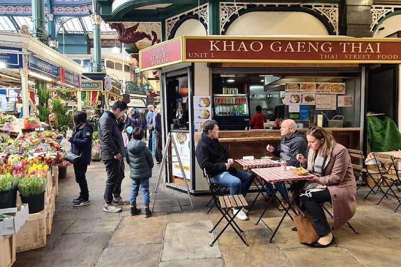 Khao Gaeng Thai, located in Kirkgate Market, has a rating of 4.4 stars from 84 Google reviews. A customer at Khao Gaeng Thai said: "Came for food with my grandma and would highly recommend! By far the best Thai food in Leeds and we both really enjoyed our meals. The Pad Kee Mao is my favourite and my grandma got the Khao Pad which was also really yummy! Hidden gem in Kirkgate Market- a must try!!"