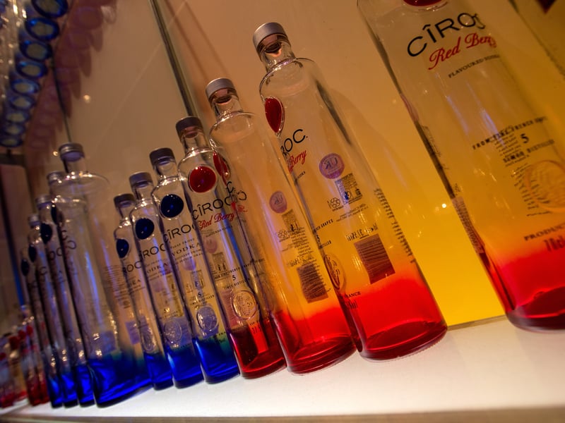 Bottle upon bottle of spirits tempted revellers.