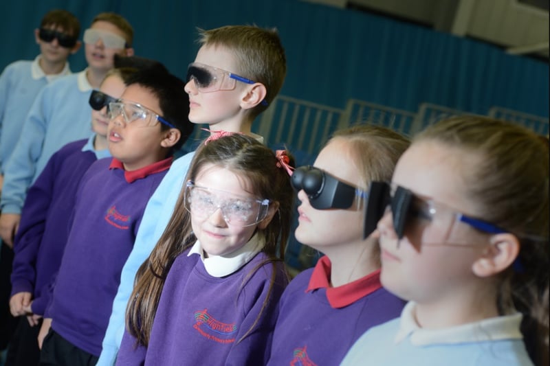 Pupils tried out glasses to experience what life was like for people with visual impairments in 2014.