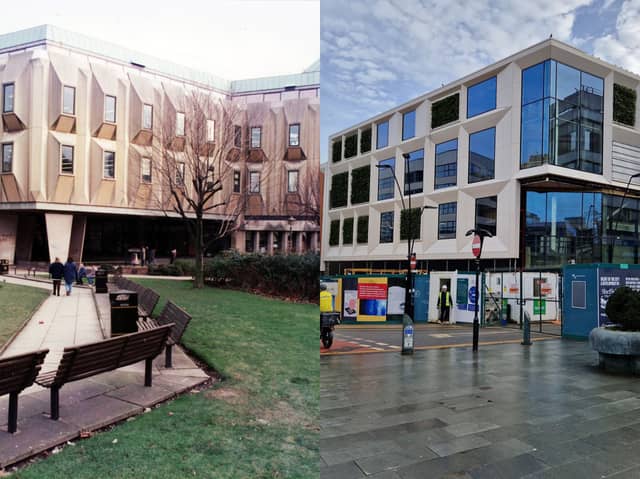 The new look for the old Odeon and Kingdom nightclub building at Barker's Pool, in Sheffield city centre, and the old 'egg box' town hall extension to which it has been compared