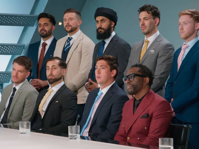 Dr Asif Munaf (front row, second from left) in The Apprentice on BBC One