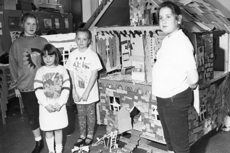 Building a giant dolls' house at the town's museum in October 1991 were, left to right: Jacqueline Newman, Jill Tubbritt, Tracy Rossiter and Helen Newman