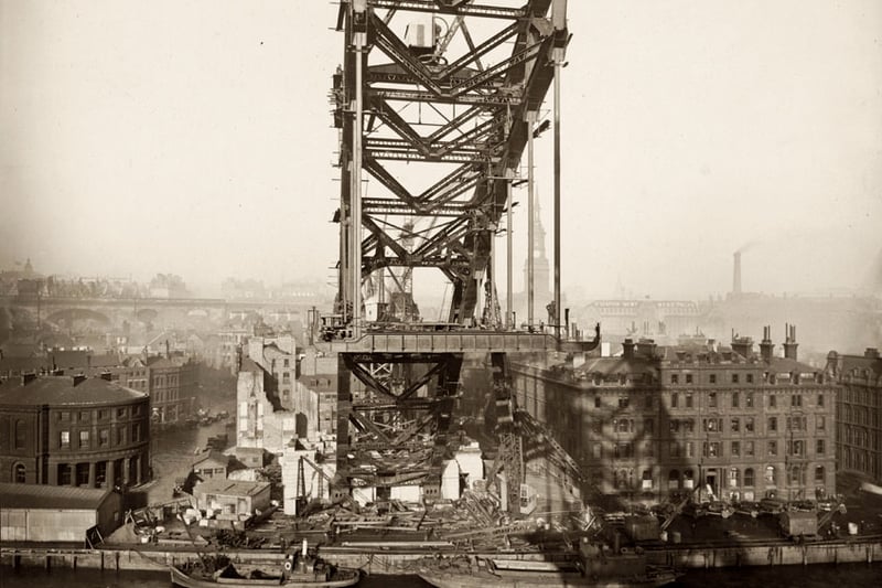 View of the Newcastle side of the Tyne Bridge captured during its construction on 2 February 1928