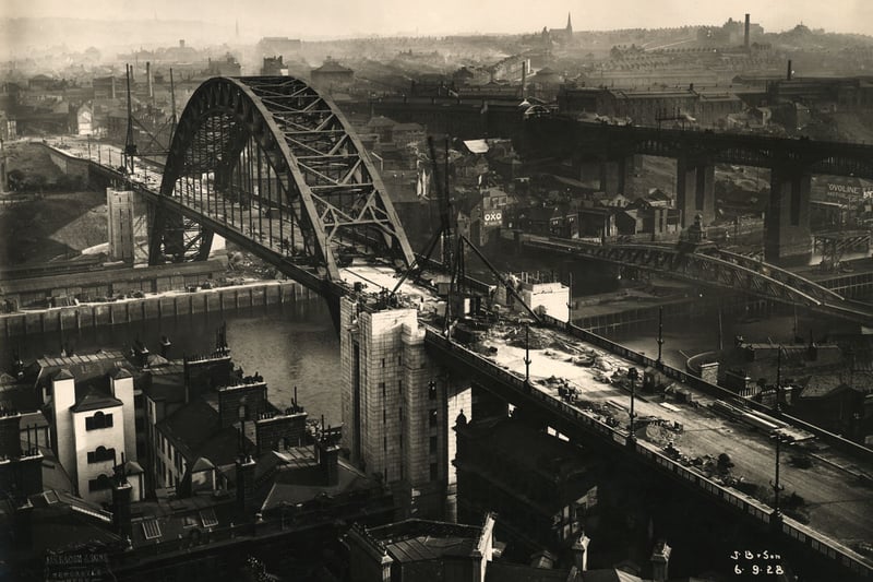 View of the Tyne Bridge towers under construction, 6 September 1928