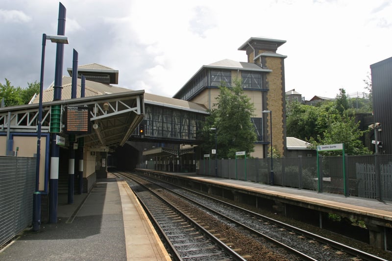 Platform view at Jewellery Quarter station, Birmingham showing train departure annunciator and platform signage, 2007, 2nd July 2007.