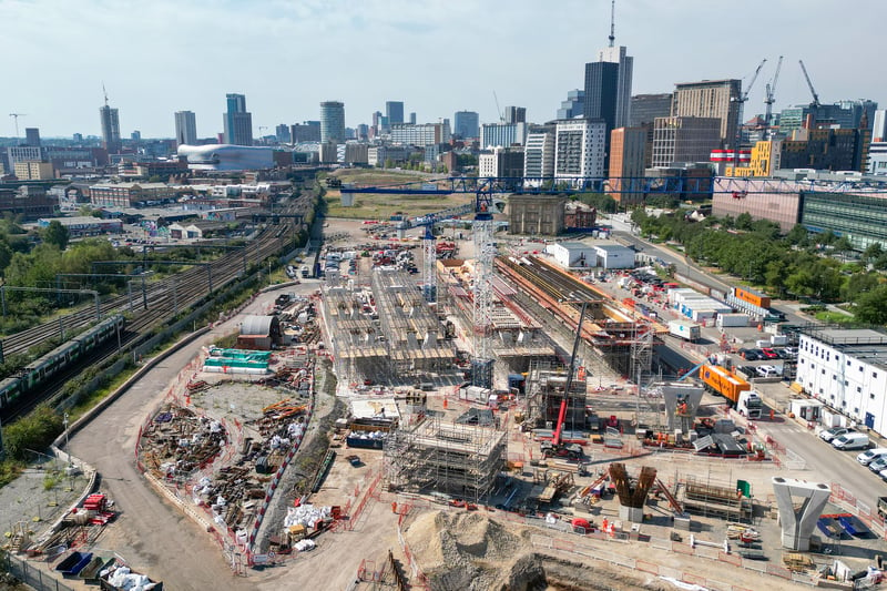 An aerial view shows the site of the Birmingham High Speed Rail 2 station construction site at Curzon Street on September 07, 2023 in Birmingham, England. Building of the new Curzon Street Station in the heart of Birmingham will begin in early 2024.
