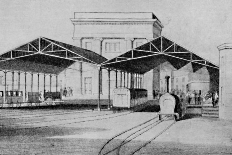 Railway stations in the early days were strangely primitive affairs. Here is a picture of Birmingham Station on what was then the London and Birmingham Railway. It provides an interesting contrast to the vast New Street Station at Birmingham of the present day', circa 1934. Illustration showing Birmingham station in the early days of train travel, circa 1830s-1840s.
