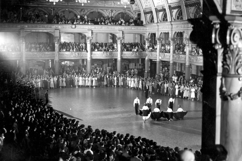 The spectacular Winter Gardens Ballroom, Blackpool, is filled with crowds during the filming of Monarch Production's Hindle Wakes in the 1950s. A crowd of 6,000 extras - both holidaymakers & residents from across the Fylde coast - took part in this scene
