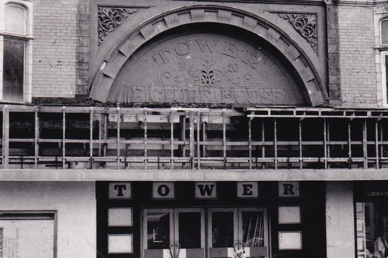The old facade of the Grand Arcade was revealed during work on the Tower Cinema in June 1986.