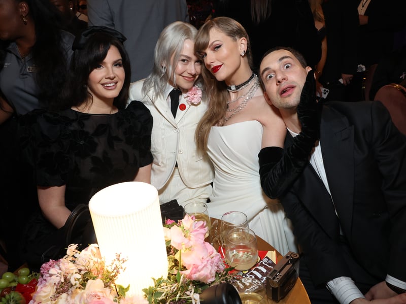 Lana Del Ray, Phoebe Bridgers, Taylor Swift and Jack Antonoff joke around during the Grammys.