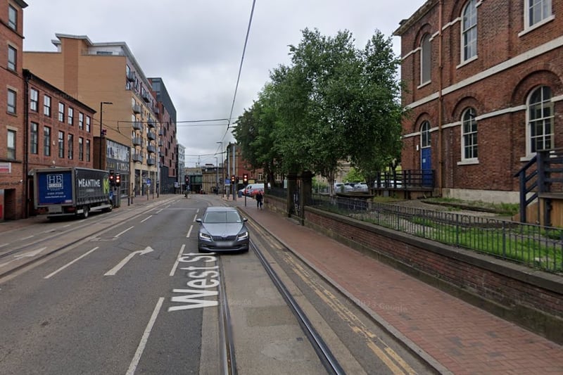 The highest number of reports of offences that took place in Sheffield in December 2023 were made in connection with incidents that took place on or near West Street, Sheffield city centre, with 41