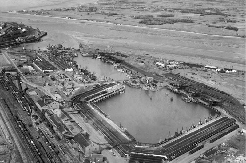 Fish Dock and Wyre Dock, Fleetwood, from the south-west, 1949. Artist Aerofilms. (Photo by English Heritage/Heritage Images/Getty Images)