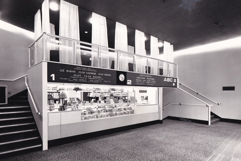 The foyer for ABC1 and 2 with the cash desk and confectionary counter. Pictured in April 1970.