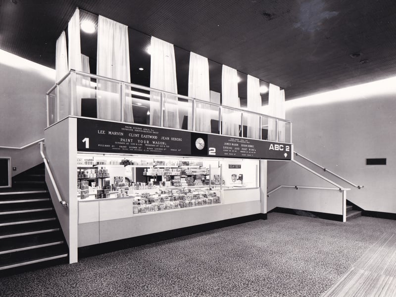 The foyer for ABC1 and 2 with the cash desk and confectionary counter. Pictured in April 1970.
