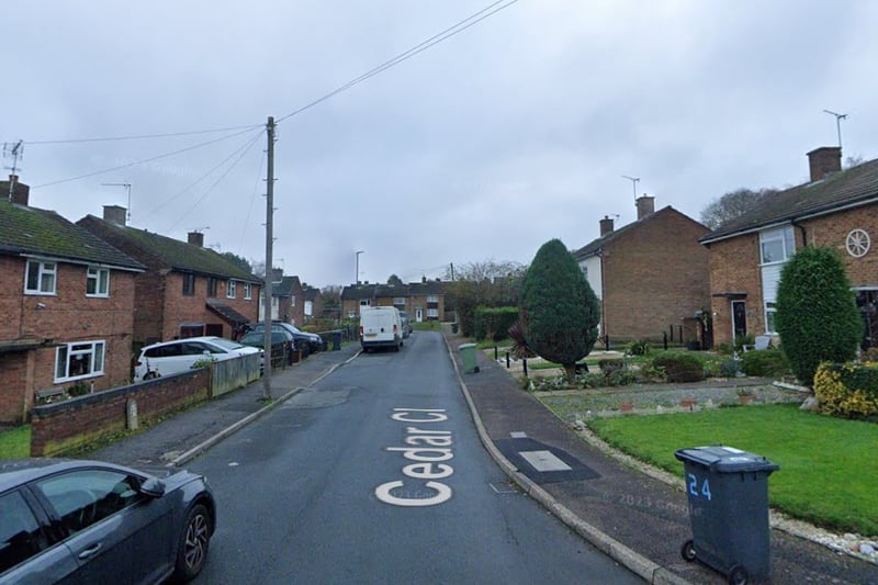 The joint thirteenth-highest number of reports of offences that took place in Sheffield in December 2023 were made in connection with incidents that took place on or near Cedar Close, Eckington, with 12