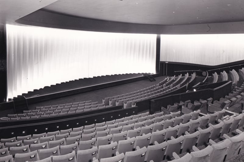 The auditorium of the ABC1 showing the seating arrangements. Behind the curtains is the plastic coated screen giving the highest degree of brightness to all parts of the auditorium. 