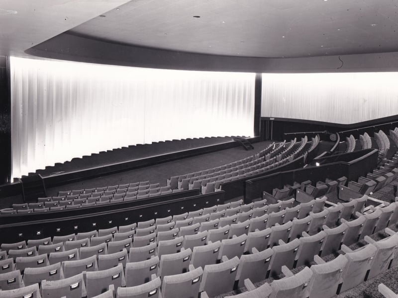 The auditorium of the ABC1 showing the seating arrangements. Behind the curtains is the plastic coated screen giving the highest degree of brightness to all parts of the auditorium. 