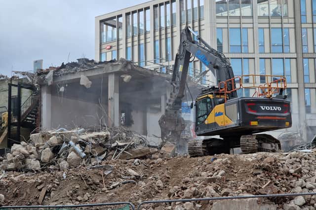 Roughly half of the Midcity House site in Sheffield city centre has been reduced to rubble.