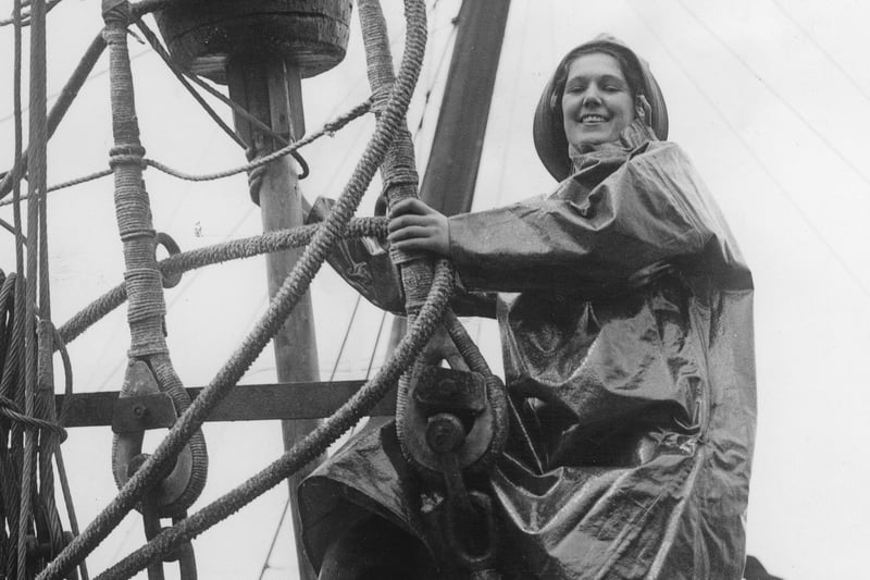 The 'Fishing Queen of Fleetwood ' Mrs. Renee McAvoy on the trawler Northern GIFT. 24th April 1937. Photograph. (Photo by Imagno/Getty Images)